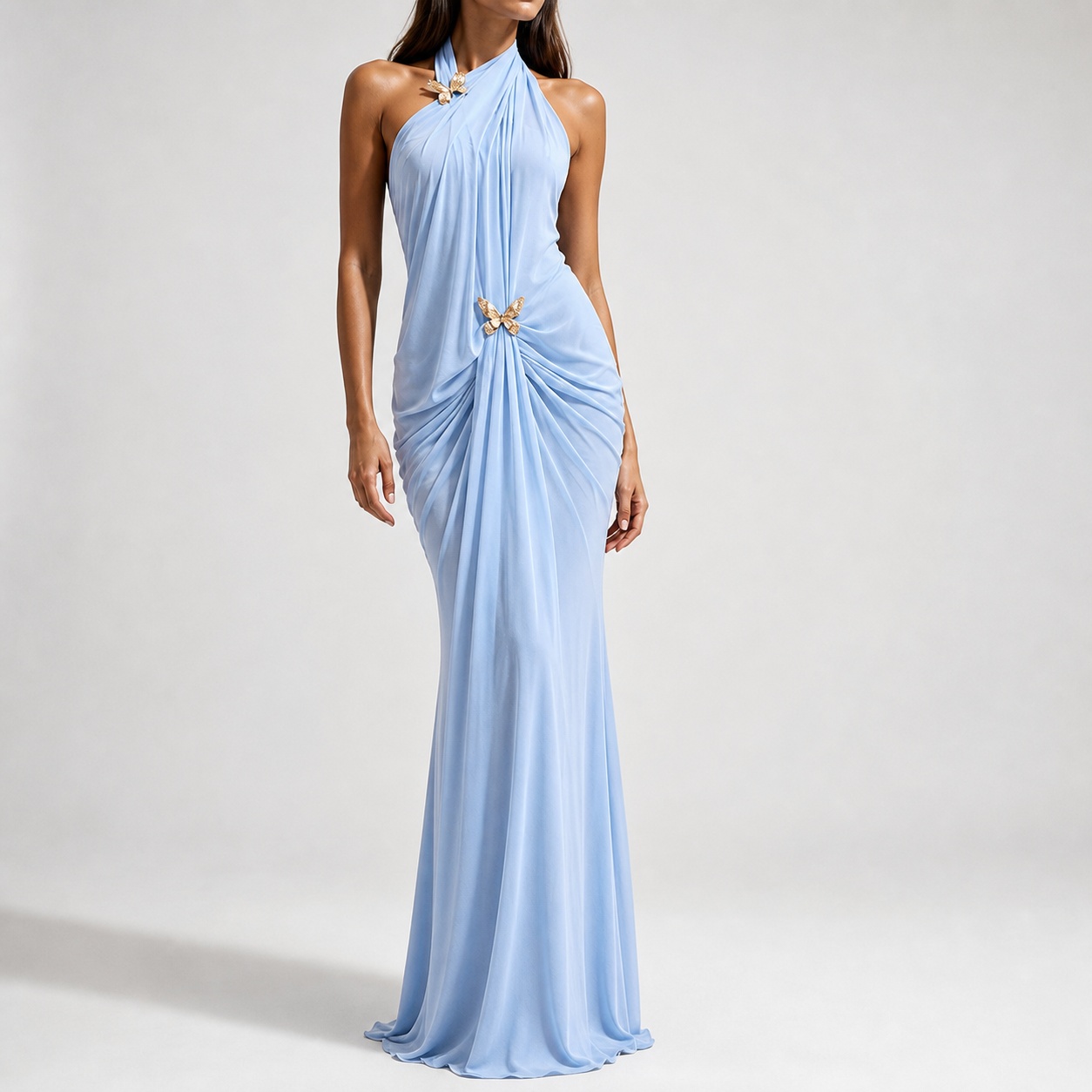 Maxi Dress Halter - Elegancka damska sukienka maxi z odkrytymi