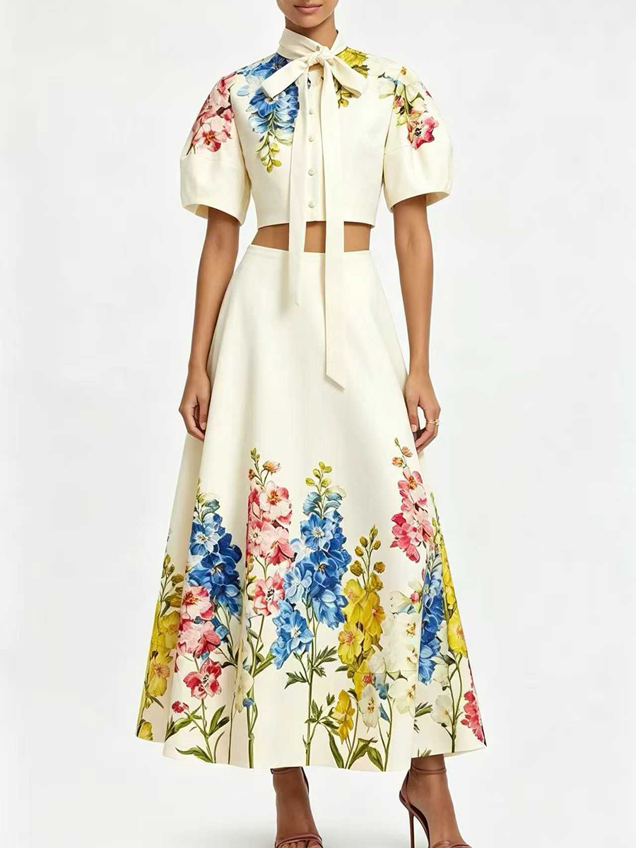 Elegancki dwuczęściowy zestaw  – Midi Skirt Floral recenzja i cena